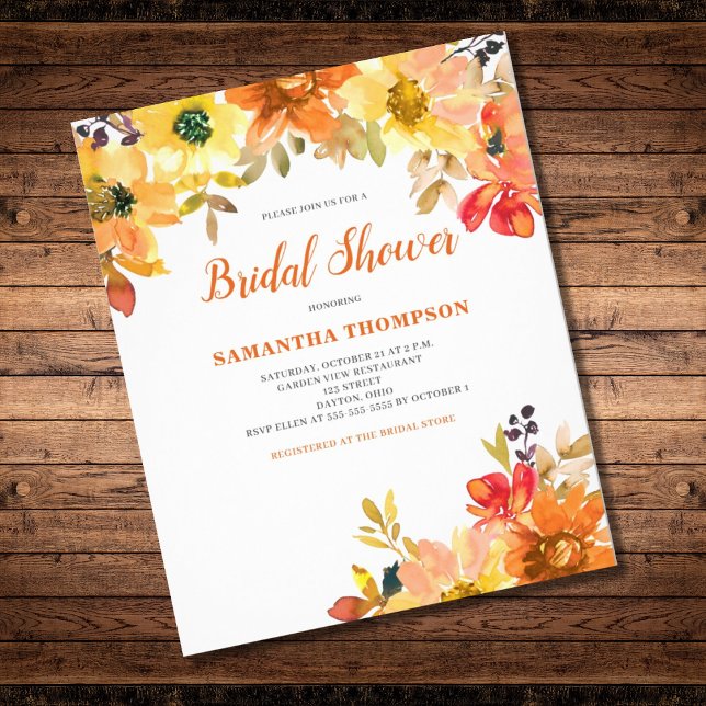 Budget Orange Floral Bridal Shower Invitation Flyer (Creator Uploaded)