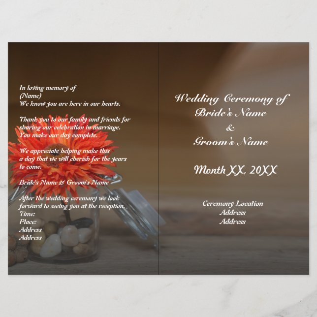 Budget Orange Flower in Mason Jar Wedding Program Flyer (Front)