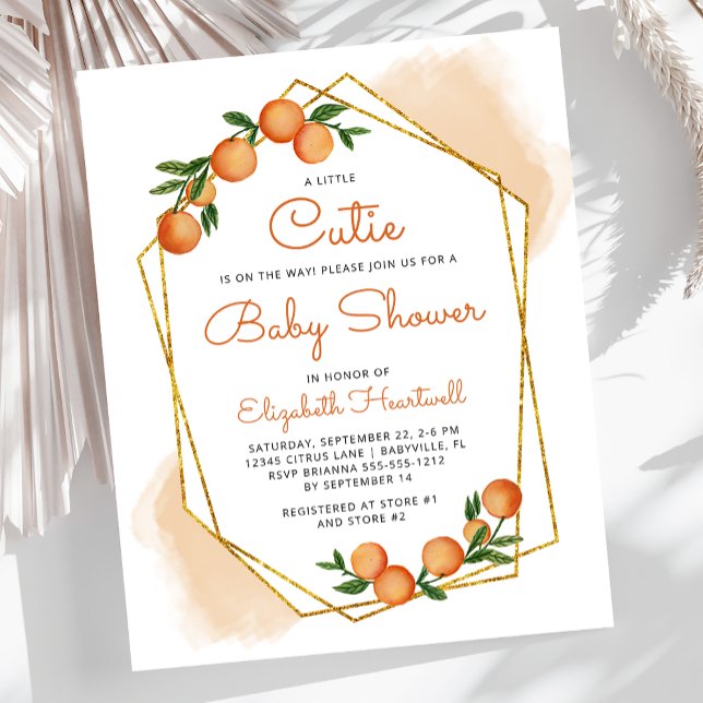 Budget Orange Little Cutie Baby Shower Invitation (Creator Uploaded)