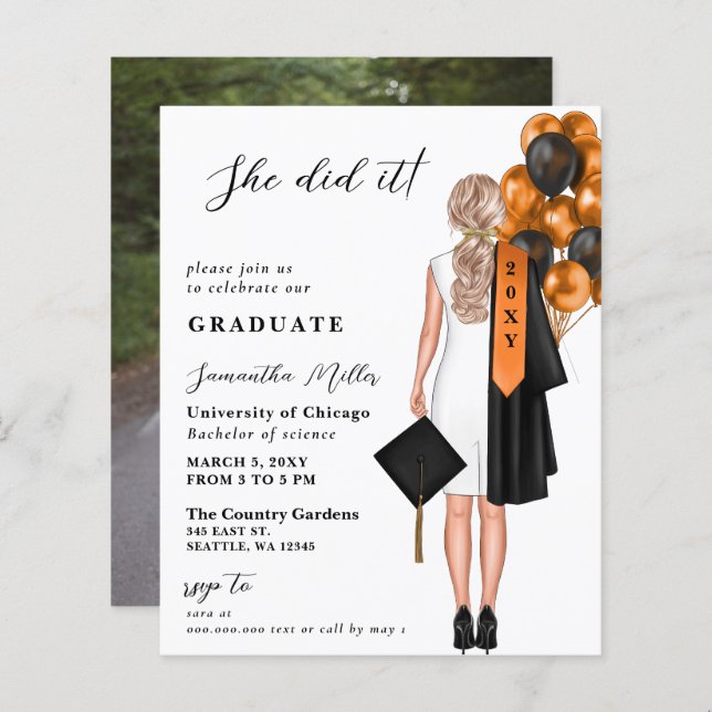 Budget Orange Photo She Did It Graduation (Front/Back)