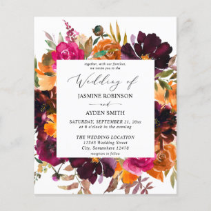 Budget Orange, Pink, Purple Fall Floral 2 Weding Flyer