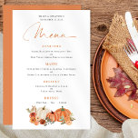 Budget Orange Pumpkins Fall Florals Wedding Menu<br><div class="desc">Budget Orange Pumpkins Fall Florals Wedding Menu. A LARGER size 5.5” x 8.5” at a budget price, on an elegant 110 lb LINEN stock – for a luxury feel at great value, this is perfect for invitations, menus, programs etc. This budget size 5.5 x 8.5” alternative is also available in...</div>