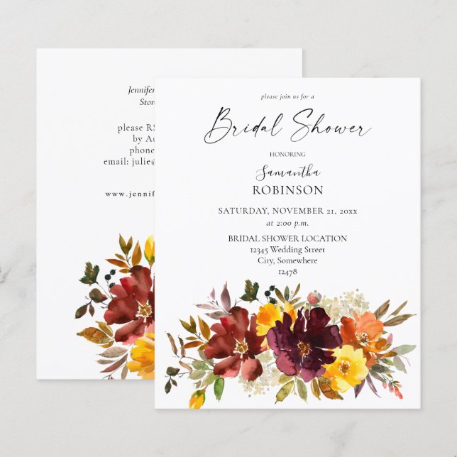 Budget Orange & Yellow Fall Floral Bridal Shower (Front/Back)