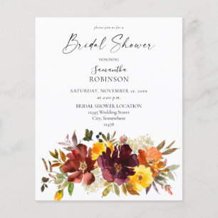 Budget Orange & Yellow Fall Floral Bridal Shower Flyer