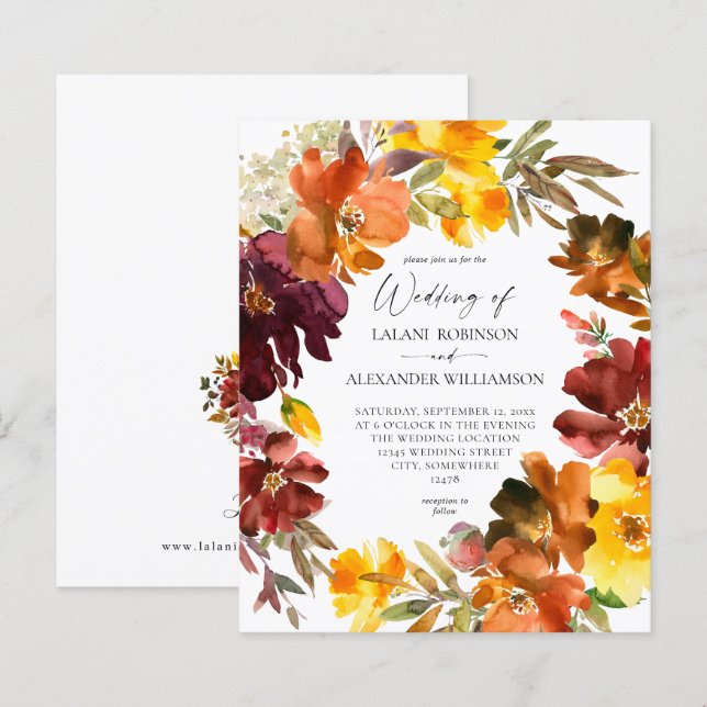 Budget Orange & Yellow Gold Fall Floral Wedding (Front/Back)