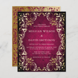 Budget Ornamental Pink Gold Wedding Invitation