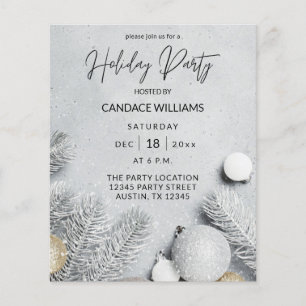 Budget Ornaments & Pine Leaves Holiday Party Flyer