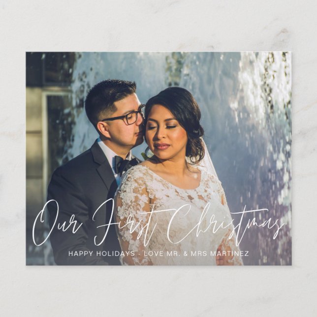 Budget Our First Christmas Photo & Blue Plaid Flyer (Front)