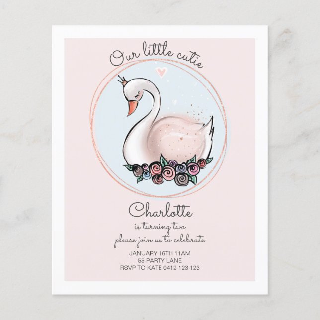BUDGET Our Little Cutie Pink Swan Invitation (Front)