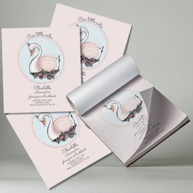 BUDGET Our Little Cutie Pink Swan Invitation Notepad (Creator Uploaded)