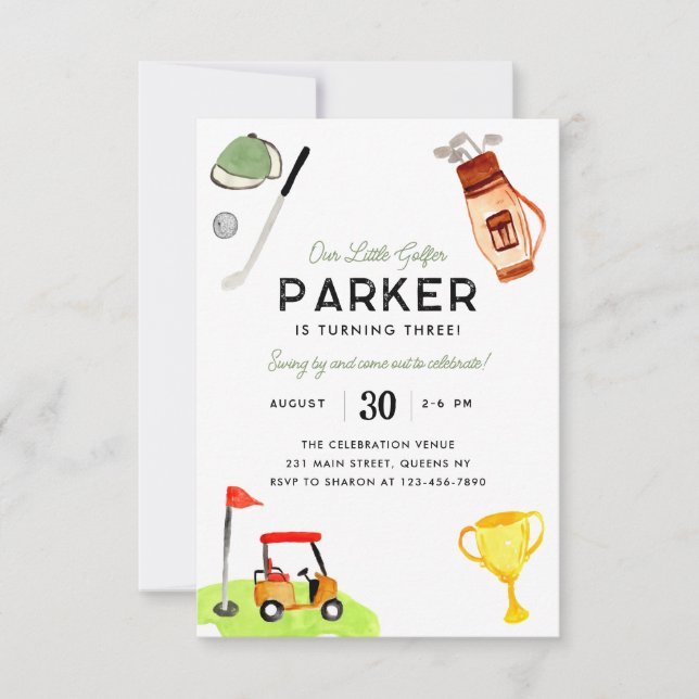 Budget Our Little Golfer Bag Cart Golf Birthday Card (Front)