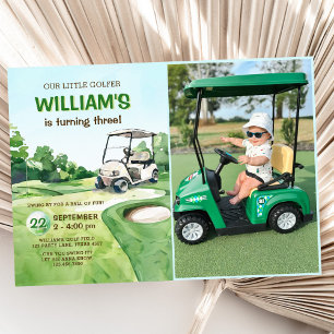 Budget Our Little Golfer Boy Golf Birthday Photo Invitation