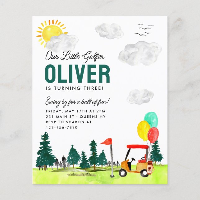 Budget Our Little Golfer Cart Club Golf Birthday (Front)