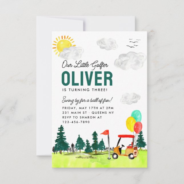 Budget Our Little Golfer Cart Club Golf Birthday Card (Front)