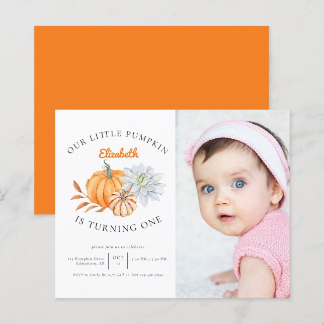 Budget Our Little Pumpkin 1st Birthday Fall Photo (Front/Back)
