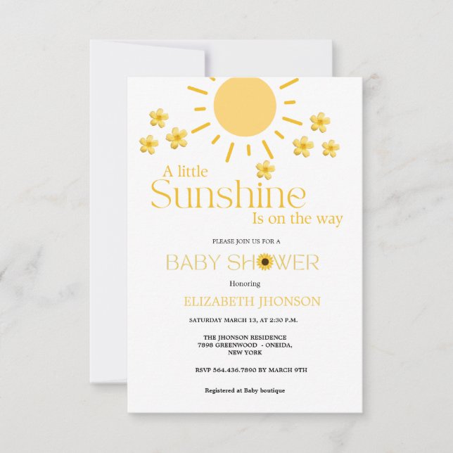 Budget our little sunshine is the way baby shower  invitation (Front)