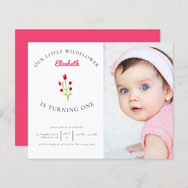 Budget Our Little Wildflower 1st Birthday Photo  (Front/Back)