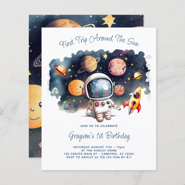 Budget Outerspace Planets Boy Birthday Invitation (Front/Back)