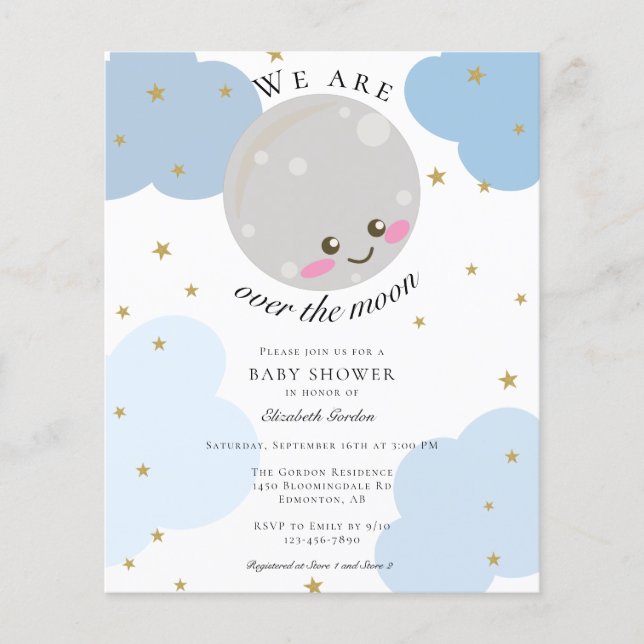 Budget Over the Moon Baby Shower Blue Cute Kawaii (Front)