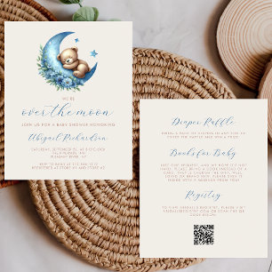 Budget Over the Moon Bear Blue QR Code Baby Shower