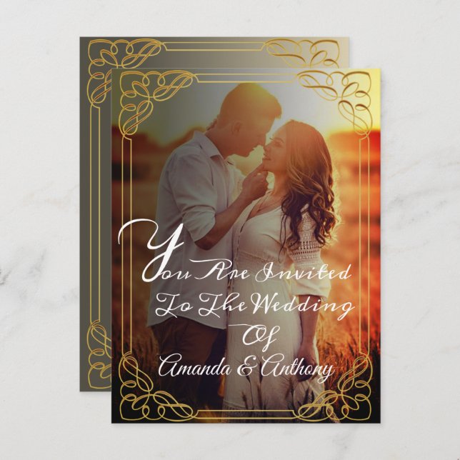 Budget overlay photo elegant wedding invitation (Front/Back)