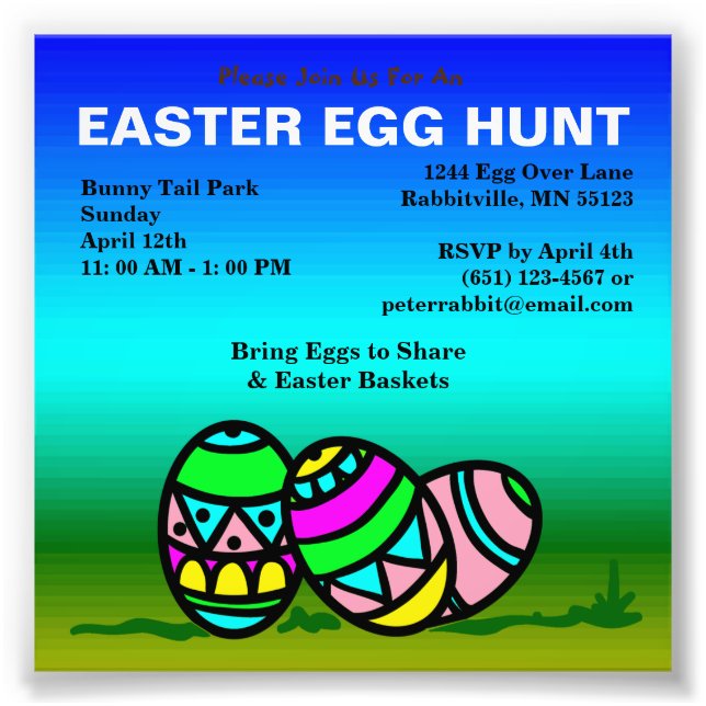 Budget Painted Eggs Easter Egg Hunt Invitation Photo Print (Front)