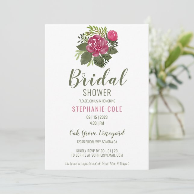 Budget Painted Floral Bridal Shower Invitation (Standing Front)