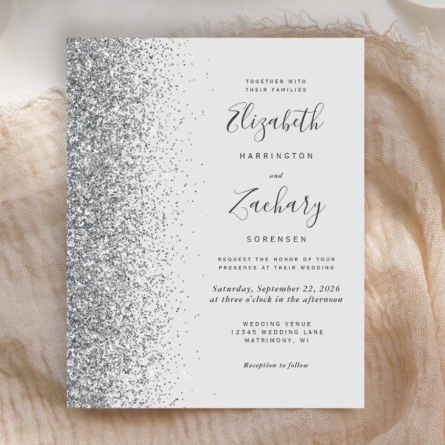 Budget Pale Grey Silver Glitter Wedding Invitation (Creator Uploaded)