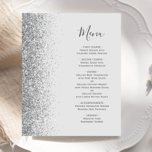 Budget Pale Grey Silver Glitter Wedding Menu