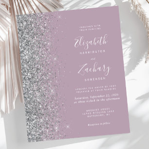 Budget Pale Mauve Silver Glitter Wedding Invite