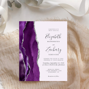 Budget Pale Purple Silver Agate Wedding Invitation
