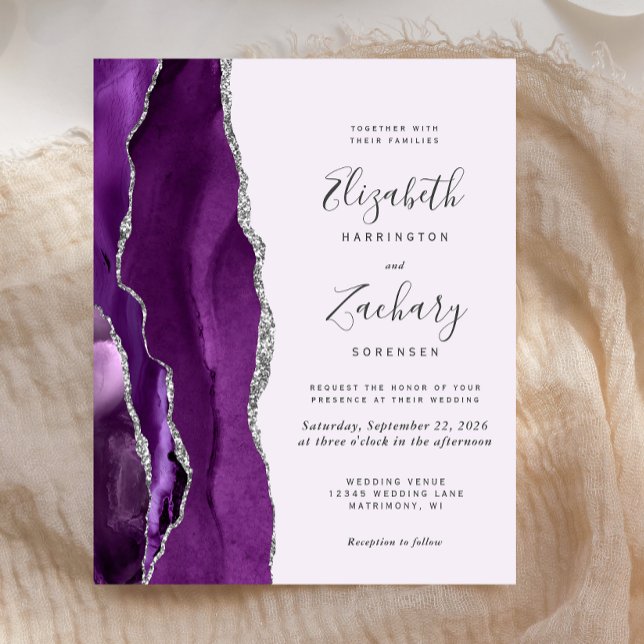 Budget Pale Purple Silver Agate Wedding Invitation (Creator Uploaded)