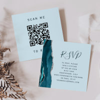 Budget Pale Teal Silver Agate Wedding QR Code RSVP