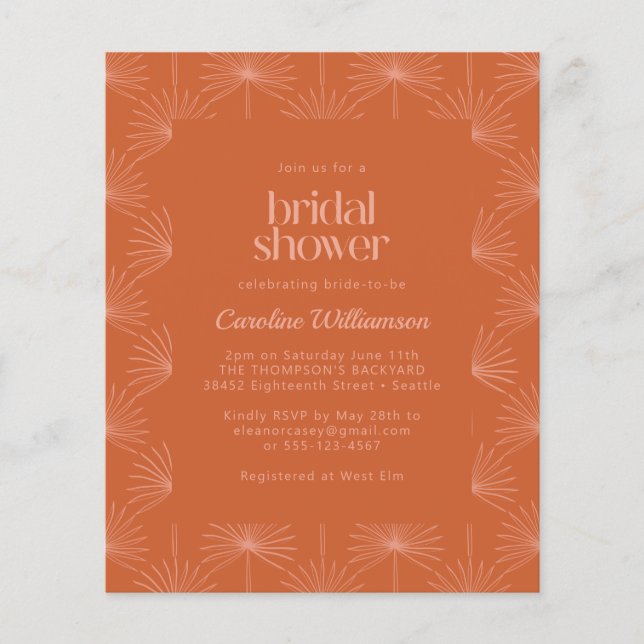 Budget Palm Botanical Burnt Orange Bridal Shower (Front)