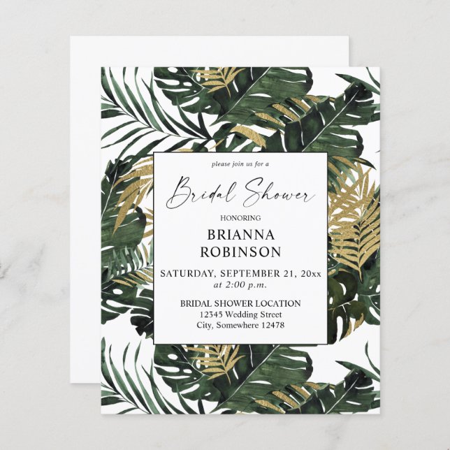 Budget Palm Leaf & Gold Greenery 1 Bridal Shower (Front/Back)