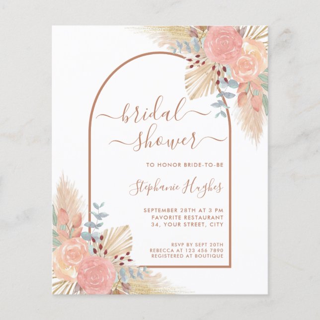 Budget Pampas Eucalyptus Bridal Shower Invitation (Front)