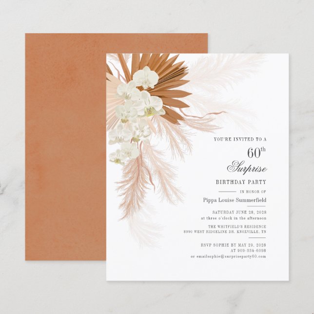 Budget Pampas Grass 60th Birthday Party Invitation (Front/Back)