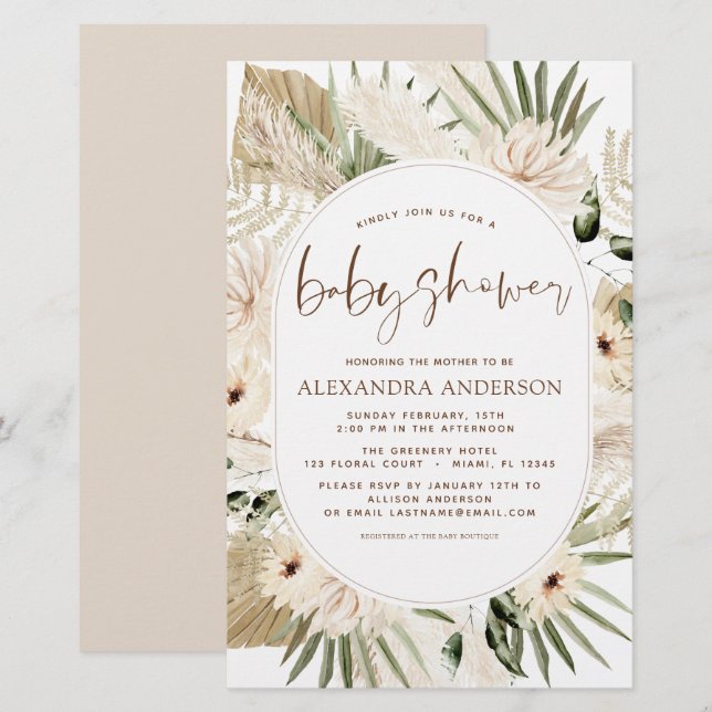 Budget Pampas Grass Baby Shower Boho Eucalyptus (Front/Back)