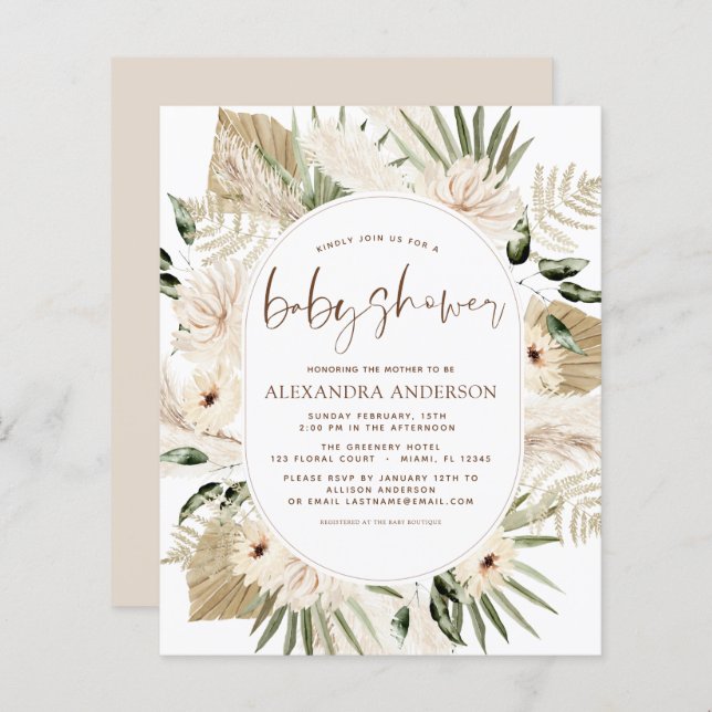 Budget Pampas Grass Baby Shower Boho Eucalyptus (Front/Back)
