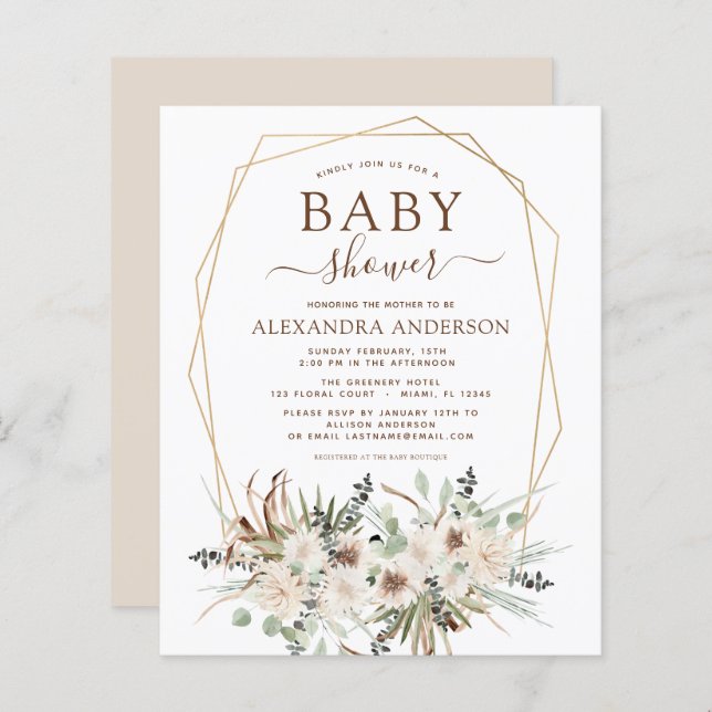 Budget Pampas Grass Baby Shower Boho Eucalyptus (Front/Back)
