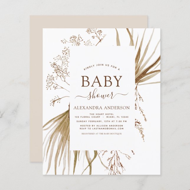 Budget Pampas Grass Bohemian Boho Baby Shower (Front/Back)