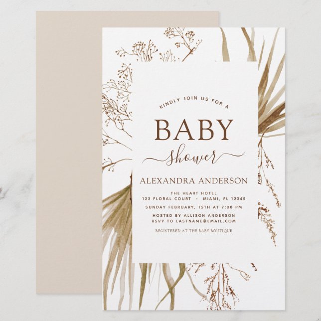 Budget Pampas Grass Bohemian Boho Baby Shower (Front/Back)