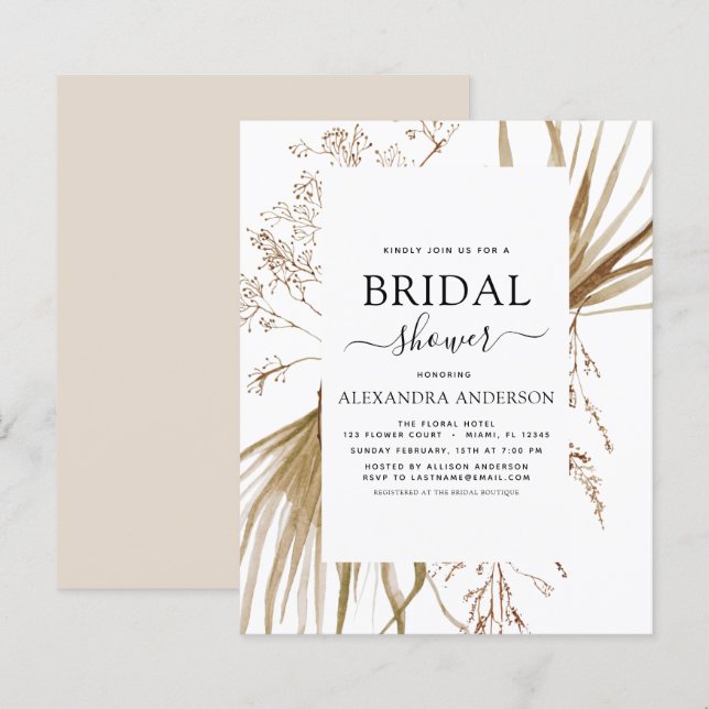 Budget Pampas Grass Bohemian Boho Bridal Shower (Front/Back)