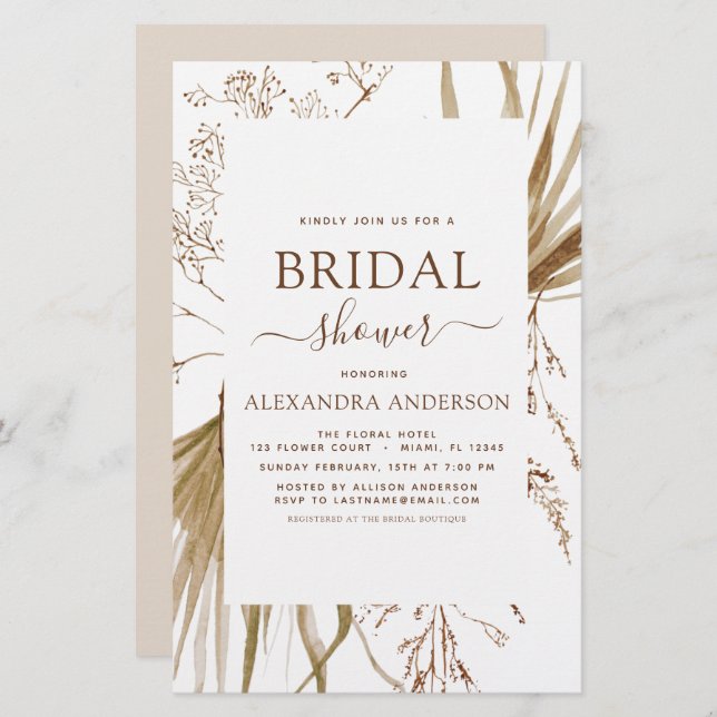 Budget Pampas Grass Bohemian Boho Bridal Shower (Front/Back)