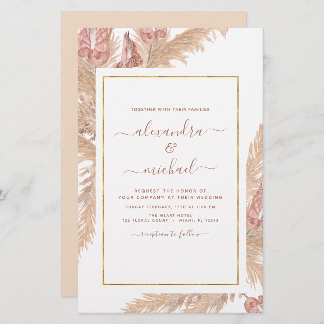 Budget Pampas Grass Bohemian Boho Tropical Wedding (Front/Back)