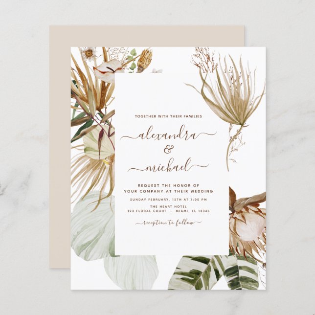 Budget Pampas Grass Bohemian Boho Tropical Wedding (Front/Back)