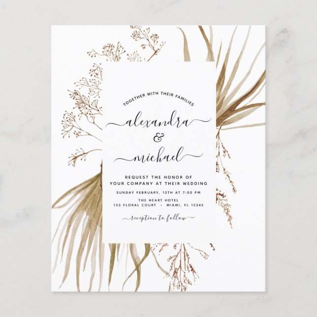 Budget Pampas Grass Bohemian Boho Wedding Flyer (Front)
