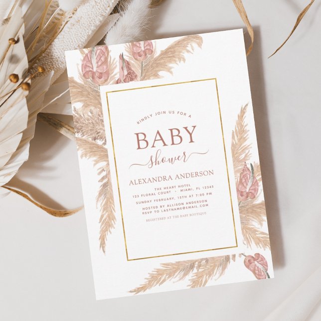 Budget Pampas Grass Boho Baby Shower Invitation (Creator Uploaded)