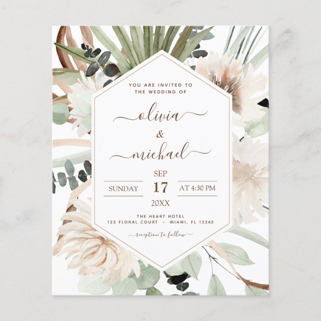 Budget Pampas Grass Boho Eucalyptus Wedding Flyer (Front)
