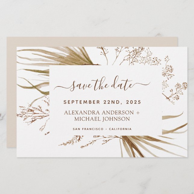 Budget Pampas Grass Boho Save the Date (Front/Back)